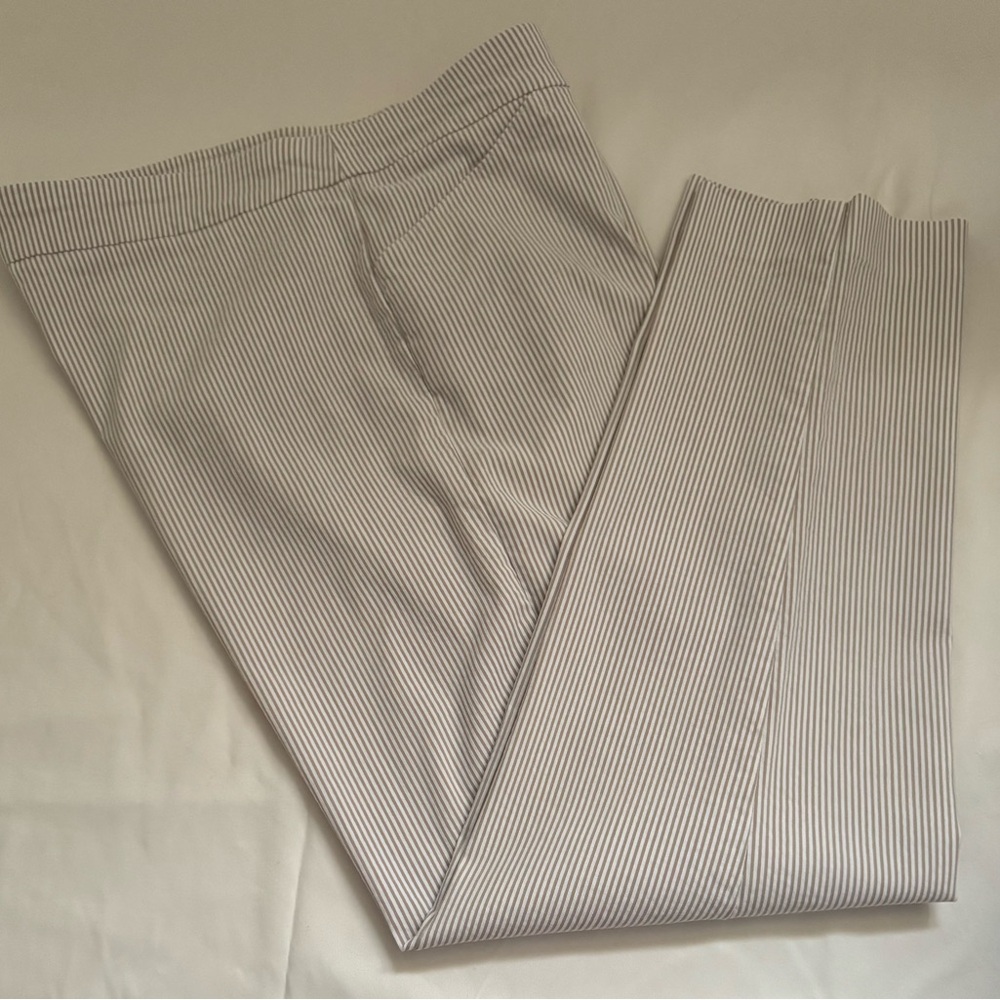 Zac & Rachel Ankle Pull on High Rise Pants Thin Vertical Beige/Cream Stripes S12 - Picture 9 of 9